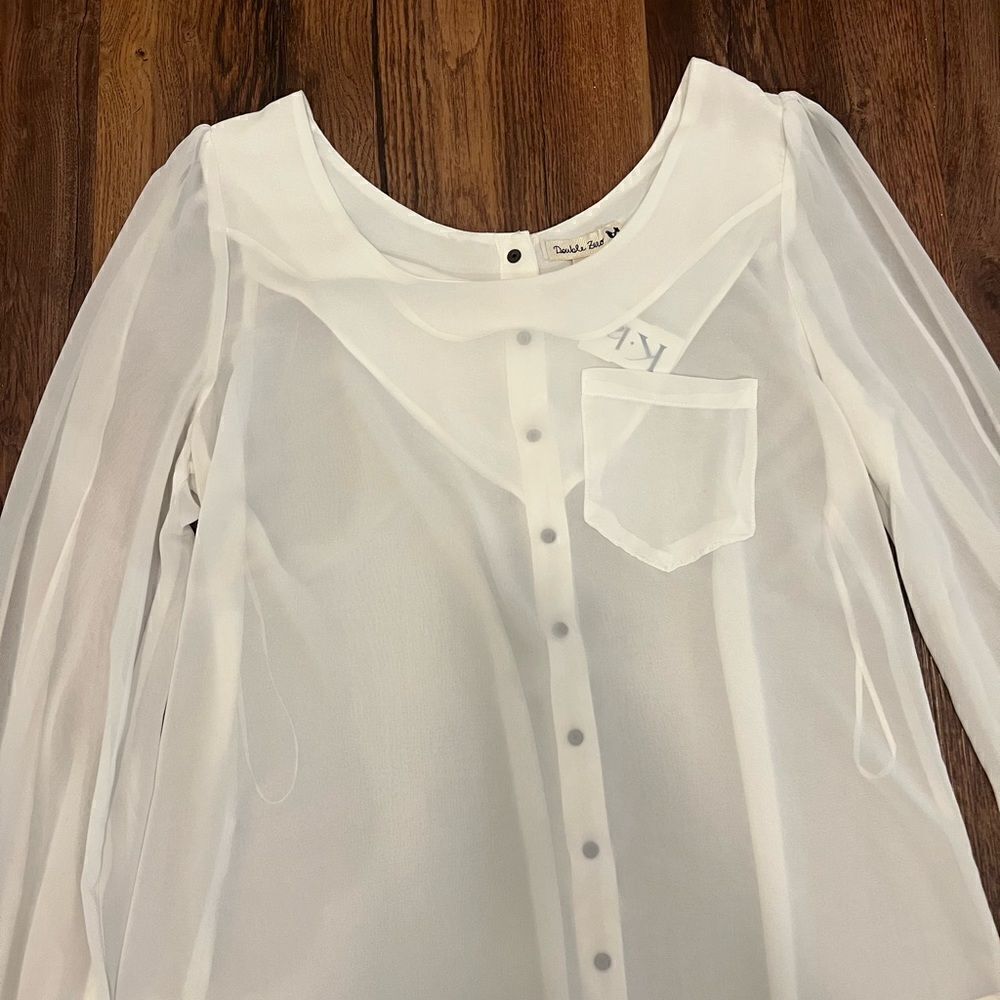 Double Zero White Long Sleeve Blouse With Gem Sleeves — image 5 of 8